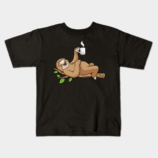 Beautiful sloth is drinking a cup coffee Kids T-Shirt